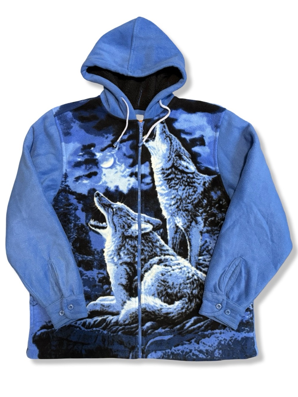 Blue Wolves Graphic Zip-Up Hoodie Fleece Jacket